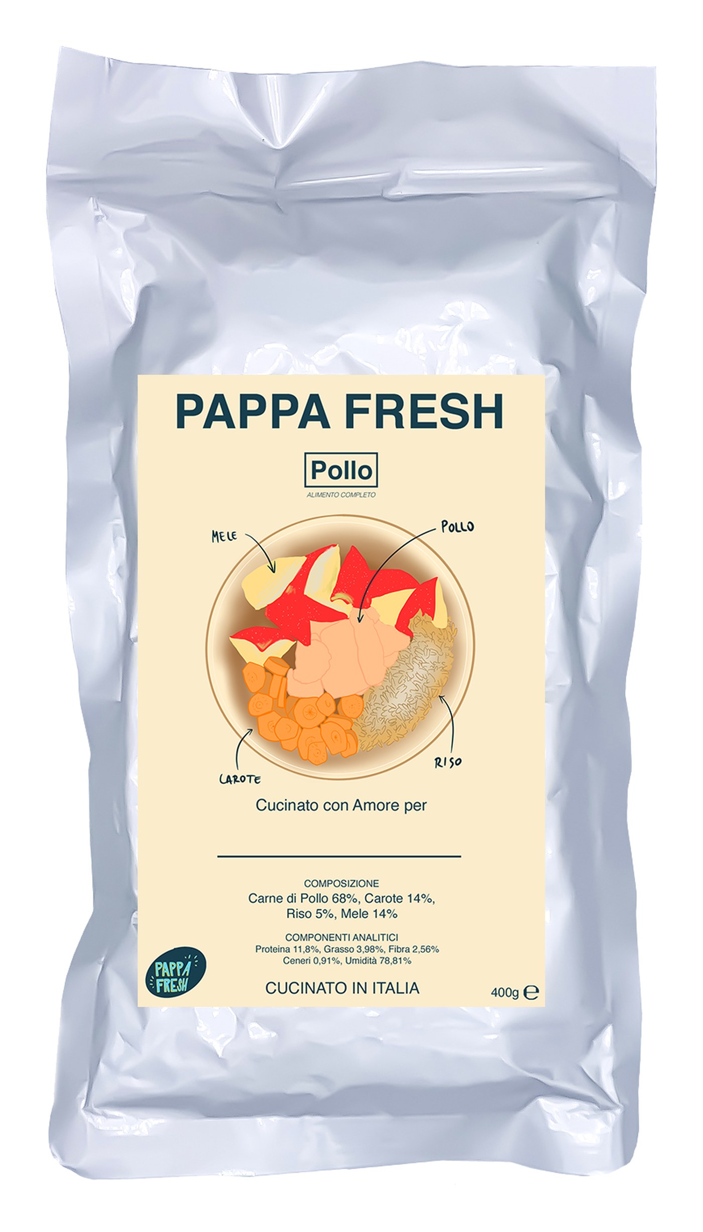 Busta Pappa Fresh Pollo, prodotta in Italia in vasocottura